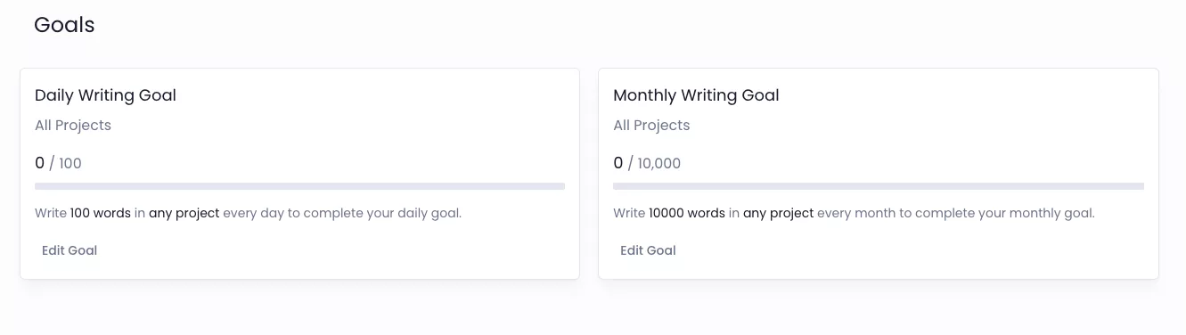 Novlr's writing goals